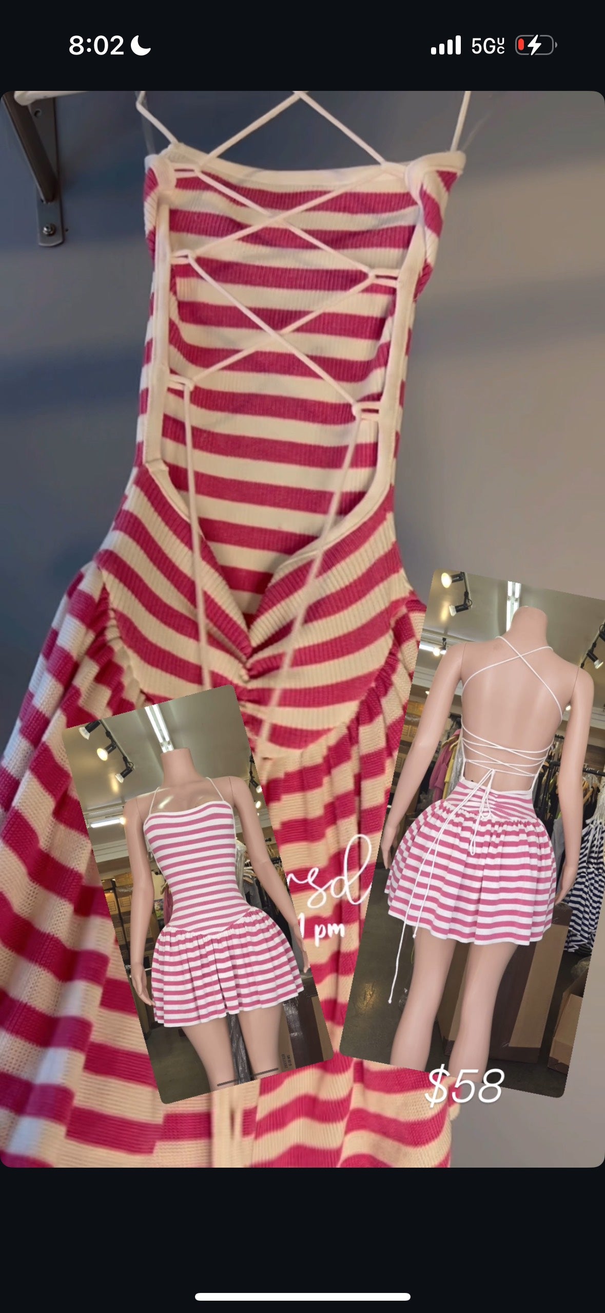 strapless open back dress Erica Pink Striped Short Dress main image 0